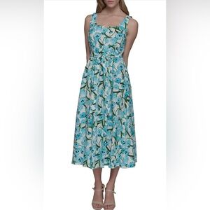 Karl Lagerfeld Blue and Green Floral Maxi Dress